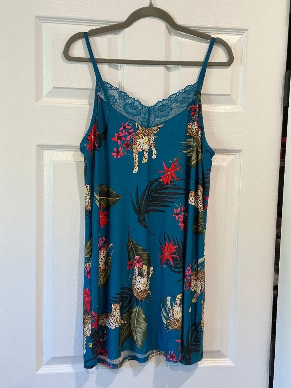 NWOT Joyspun Chemise Nightgown Blue Cheetah Large 12/14